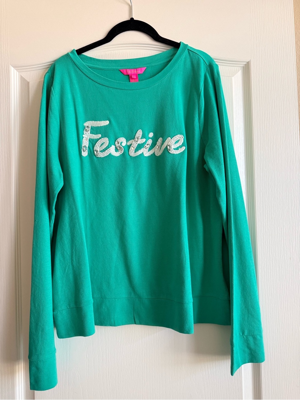 Lilly Pulitzer "Festive" Green Holiday Graphic Sweatshirt size XL NWT